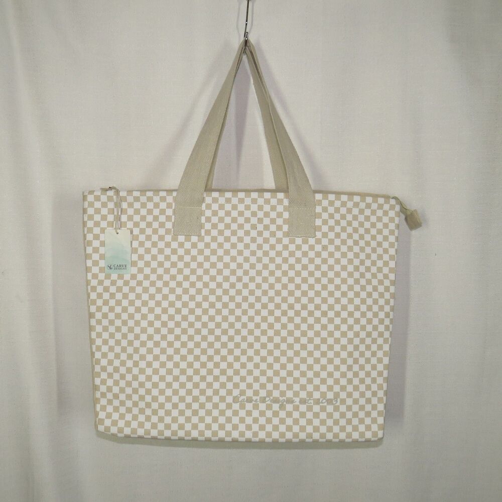Carve Designs Tan Check Organic Cotton Beach Tote Bag - Picture 6 of 9